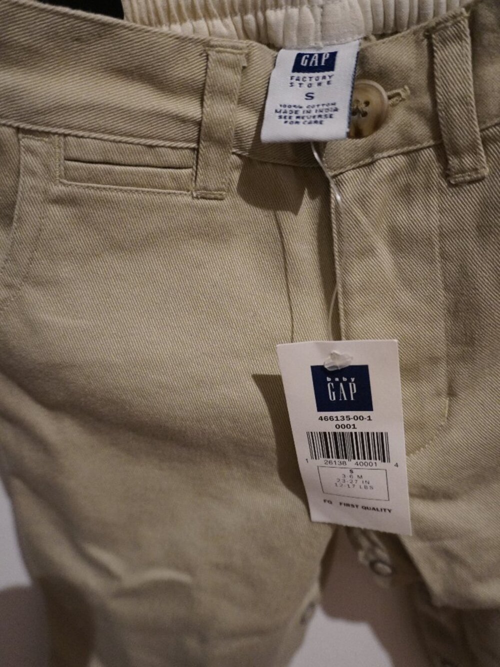 Gap NWT Pull- On Chinos 3-6M Snap Closure 100% Cotton Khaki